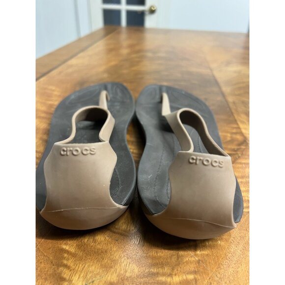 CROCS Women’s 8 Sexi Flip Flop Thong Camel Dark Brown Serena Strappy Sandals - Picture 4 of 5